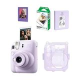 Fujifilm Instax Mini 12 Lila Fotoğraf Makinesi Simli Pleksi Kılıf Pvc Albüm 10'lu Film ve Çerçeveli - Mor