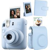 Fujifilm Instax Mini 12 Mavi Fotoğraf Makinesi + 10'lu Film Çerçeve Kare Albüm ve Deri Kılıf Seti - Standart