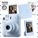 Fujifilm Instax Mini 12 Mavi Fotoğraf Makinesi-10'lu Film-Çerçeve ve Kare Albüm Seti - Açık Mavi