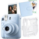 Fujifilm Instax Mini 12 Mavi Fotoğraf Makinesi + 10'lu Film Kare Albüm ve Şeffaf Kılıf Seti - Standart