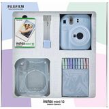 Fujifilm Instax mini 12 Mavi Fotoğraf Makinesi 10'lu Film Simli Pleksi Kılıf Mandal ve Kıskaçlı Resim Standı Bundle Box