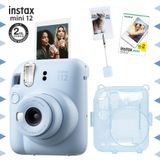 Fujifilm Instax mini 12 Mavi Fotoğraf Makinesi-20'li Film-Kıskaçlı Resim Standı ve Simli Pleksi Kılıf Seti