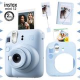 Fujifilm Instax mini 12 Mavi Fotoğraf Makinesi-20'li Film-Kıskaçlı Stand-Mini Albüm ve Silikon Kılıf Seti