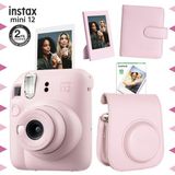 Fujifilm Instax Mini 12 Pembe Fotoğraf Makinesi - 10'lu Film - Çerçeve - Kare Albüm ve Deri Kılıf Seti