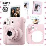 Fujifilm Instax Mini 12 Pembe Fotoğraf Makinesi - 10'lu Film - Kıskaçlı Stand - Mini Albüm Ve Silikon Kılıf Seti