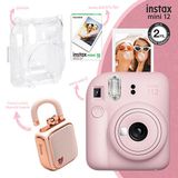 Fujifilm Instax Mini 12 Pembe Fotoğraf Makinesi-10'lu Film-Şeffaf Kılıf ve Divoom LoveLock Mini Ses Kayıt Özel. Bluetooth Hoparlör