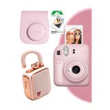 Fujifilm Instax Mini 12 Pembe Fotoğraf Makinesi Deri Çanta 10'lu Film ve Divoom Lovelock Bluetooth Hoparlör S