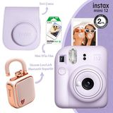 Fujifilm Instax Mini 12 Pembe Fotoğraf Makinesi Deri Çanta 10'lu Film ve Divoom Lovelock Bluetooth Hoparlör Seti