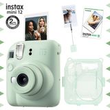 Fujifilm Instax mini 12 Yeşil Fotoğraf Makinesi-10'lu Film-Kıskaçlı Resim Standı ve Simli Pleksi Kılıf Seti