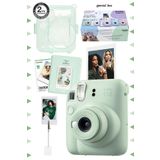 Fujifilm Instax Mini 12 Yeşil Fotoğraf Makinesi-10'lu Film-kıskaçlı Stand-pvc Albüm Ve Simli Pleksi Kılıf Set
