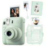 Fujifilm Instax mini 12 Yeşil Fotoğraf Makinesi-10'lu Film-Kıskaçlı Stand-PVC Albüm ve Simli Pleksi Kılıf Seti