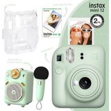 Fujifilm Instax Mini 12 Yeşil Fotoğraf Makinesi-10'lu Film-Şeffaf Kılıf ve Divoom Fairy-Ok Yeşil Karaoke Mikrofonlu Fm Radyolu Bluetooth Hoparlör