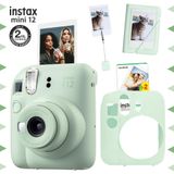 Fujifilm Instax Mini 12 Yeşil Fotoğraf Makinesi 20'li Film Kıskaçlı Stand Mini Albüm ve Silikon Kılıf Seti