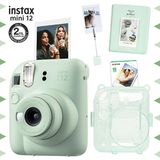 Fujifilm Instax Mini 12 Yeşil Şipşak Fotoğraf Makinesi - 10'lu Film Kıskaçlı Stand PVC Albüm ve Simli Pleksi Kılıf Seti