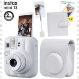 Fujifilm Instax Mini 13 Clay White Fotoğraf Makinesi Deri Çanta Albüm Kıskaç ve 20'li Film Hediye Seti - Beyaz