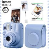Fujifilm Instax Mini 13 Frost Blue Fotoğraf Makinesi Deri Çanta Kıskaç ve 10'lu Film Hediye Seti - Mavi