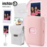 Fujifilm Instax Mini Link 2 Toz Pembe Yazıcı 10lu mini Film Deri Kılıf Albüm Çerçeve ve Kıskaçlı Stand