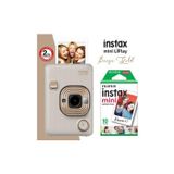 Fujifilm Instax Mini Liplay Hybrid Beige Fotoğraf Makinesi Gold + Mini Film 10'lu