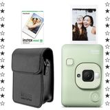 Fujifilm Instax Mini Liplay Hybrid Matcha Green Fotoğraf Makinesi 20'li Film ve Deri Kılıf Hediye Seti - Turkuaz