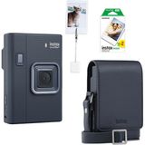 Fujifilm Instax Mini Liplay Plus Midnight Blue Fotoğraf Makinesi 20'li Film + Kıskaç ve Deri Çanta Hediye Seti - Mavi - Standart