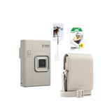 Fujifilm Instax Mini Liplay Plus Sand Beige Fotoğraf Makinesi 20'li Film + Kıskaç Ve Deri Çanta Hediye Seti - Gri