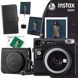 Fujifilm Instax SQ40 Siyah Fotoğraf Makinesi 10lu Kare Film Deri Kılıf Albüm Pleksi Çerçeve ve Kıskaçlı Stand