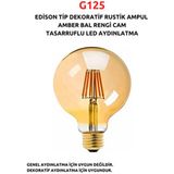 Fujika G125 Edison Dekoratif Rustik LED Ampul - Amber Cam - Tasarruflu LED Aydınlatma - Sarı