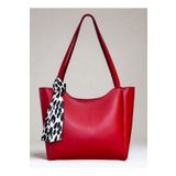 fular & bags Kadın Fularlı Fermuarlı Ve Çıtçıt Kapamalı Kırmızı Shopper El Ve Omuz Çantası
