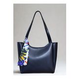 fular & bags Kadın Fularlı Fermuarlı Ve Çıtçıt Kapamalı Lacivert Shopper El Ve Omuz Çantası