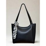 Fular & Bags Kadın Fularlı Fermuarlı ve Çıtçıt Kapamalı Shopper El ve Omuz Çantası - Siyah