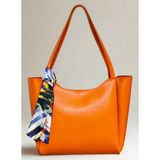 fular & bags Kadın Fularlı Fermuarlı Ve Çıtçıt Kapamalı Turuncu Shopper El Ve Omuz Çantası