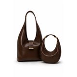 fular & bags Kadın İkili Takım Fermuarlı Kahverengi El Ve Omuz Çantası