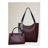 fular & bags Kadın İkili Takım Fularlı Fermuarlı Ve Çıtçıt Kapamalı Bordo Shopper El Ve Omuz Çantası