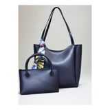 fular & bags Kadın İkili Takım Fularlı Fermuarlı Ve Çıtçıt Kapamalı Lacivert Shopper El Ve Omuz Çantası