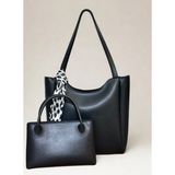 fular & bags Kadın Ikili Takım Fularlı Fermuarlı ve Çıtçıt Kapamalı Shopper El ve Omuz Çantası - Siyah