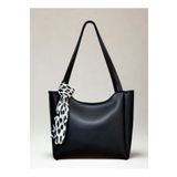 fular & bags Kadın Leopar Fularlı Fermuarlı Ve Çıtçıt Kapamalı Siyah Shopper El Ve Omuz Çantası