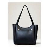 fular & bags Kadın Ön Cepli Fermuarlı Ve Çıtçıt Kapamalı Siyah Shopper El Ve Omuz Çantası