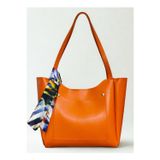 fular & bags Kadın Ön Cepli Fularlı Fermuarlı Ve Çıtçıt Kapamalı Turuncu Shopper El Ve Omuz Çantası
