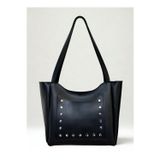 fular & bags Kadın Ön Cepli Zımbalı Fermuarlı Ve Çıtçıt Kapamalı Siyah Shopper El Ve Omuz Çantası