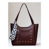fular & bags Kadın Ön Cepli Zımbalı Fularlı Fermuarlı Ve Çıtçıt Kapamalı Bordo Shopper El Ve Omuz Çantası