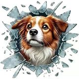 Fulcar 3D Avustralya Çoban Köpeği Araç Cam Stickeri, Kırık Cam Efektli, Dekoratif
