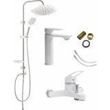 Fulcie 3'lü Full Lüx Set Robot - Sabit Banyo Lavabo Bataryası - Banyo Duş Bataryası Musluğu Beyaz Set