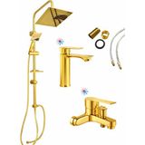 Fulcie 3'lü Full Lüx Set Robot - Sabit Banyo Lavabo Bataryası - Banyo Duş Bataryası Musluğu Gold Set - Altın
