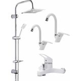 Fulcie Beyaz Robot Yağmurlama Duş Seti Banyo Mutfak Lavabo Bataryası 4' Lü Pirinç Musluk Seti