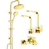 Fulcie Gold Yuvarlak Robot Gold Kare Evye-Lavabo-Banyo Bataryası 4’lü Set Gold Set - Altın