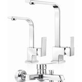 Fulcie Krom Kare Evye Lavabo Banyo Bataryası 3 Lü Set Moden Set - Beyaz