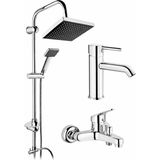 Fulcie Krom Robot Duş Seti Sabit Gövdeli Lavabo Krom Mix Banyo Bataryası 3 Lü Set Modern Set