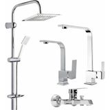 Fulcie Krom Robot Krom Kare Set Lavabo-Evye-Banyo Bataryası 4'lü Krom Set Özel Seriler