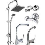 Fulcie Lüx 4’lü Set Robot Duş Seti Banyo Bataryası Köşe Mutfak ve Lavabo Bataryası Musluğu Çeşmesi - Krom