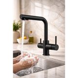 Fulcie Prime Pro Rocciarmatur Üç Yollu Arıtmalı Premium Mutfak Eviye Bataryası Musluğu - Siyah